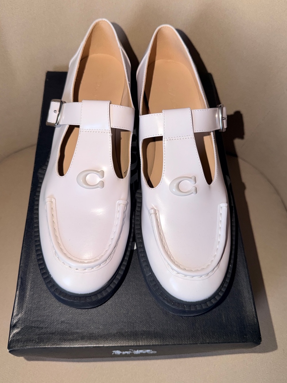 COACH Liv Leather T-Strap Mary Jane Loafers, White - Size 10 Women’s - Picture 3 of 10